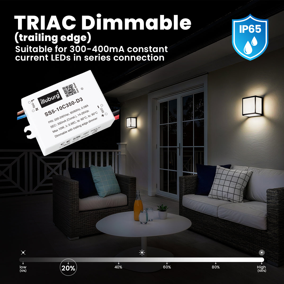LED Driver TRIAC Dimmable Compact 350mA 10W 14-29V, IP65