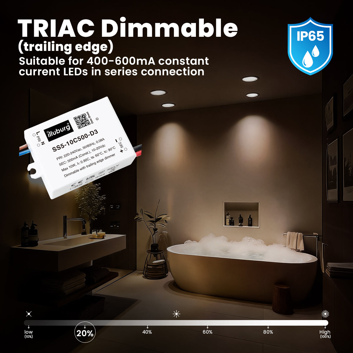 LED Driver TRIAC Dimmable Compact 500mA 10W 10-20V, IP65