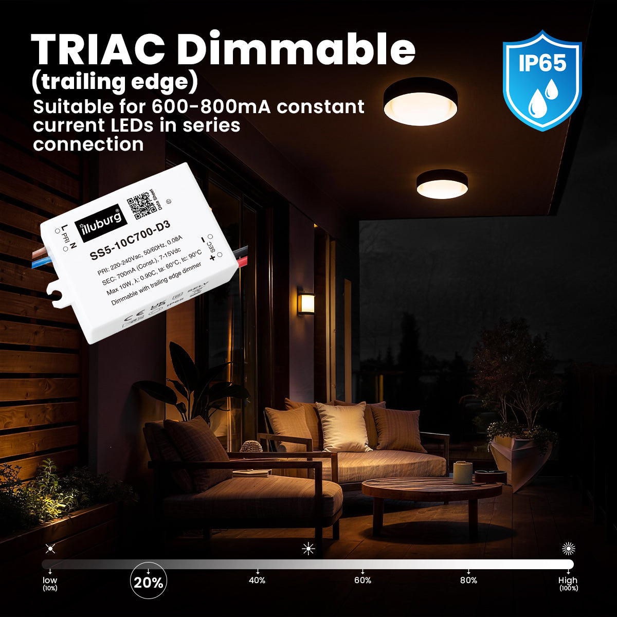 LED Driver TRIAC Dimmable Compact 700mA 10W 7-15V, IP65