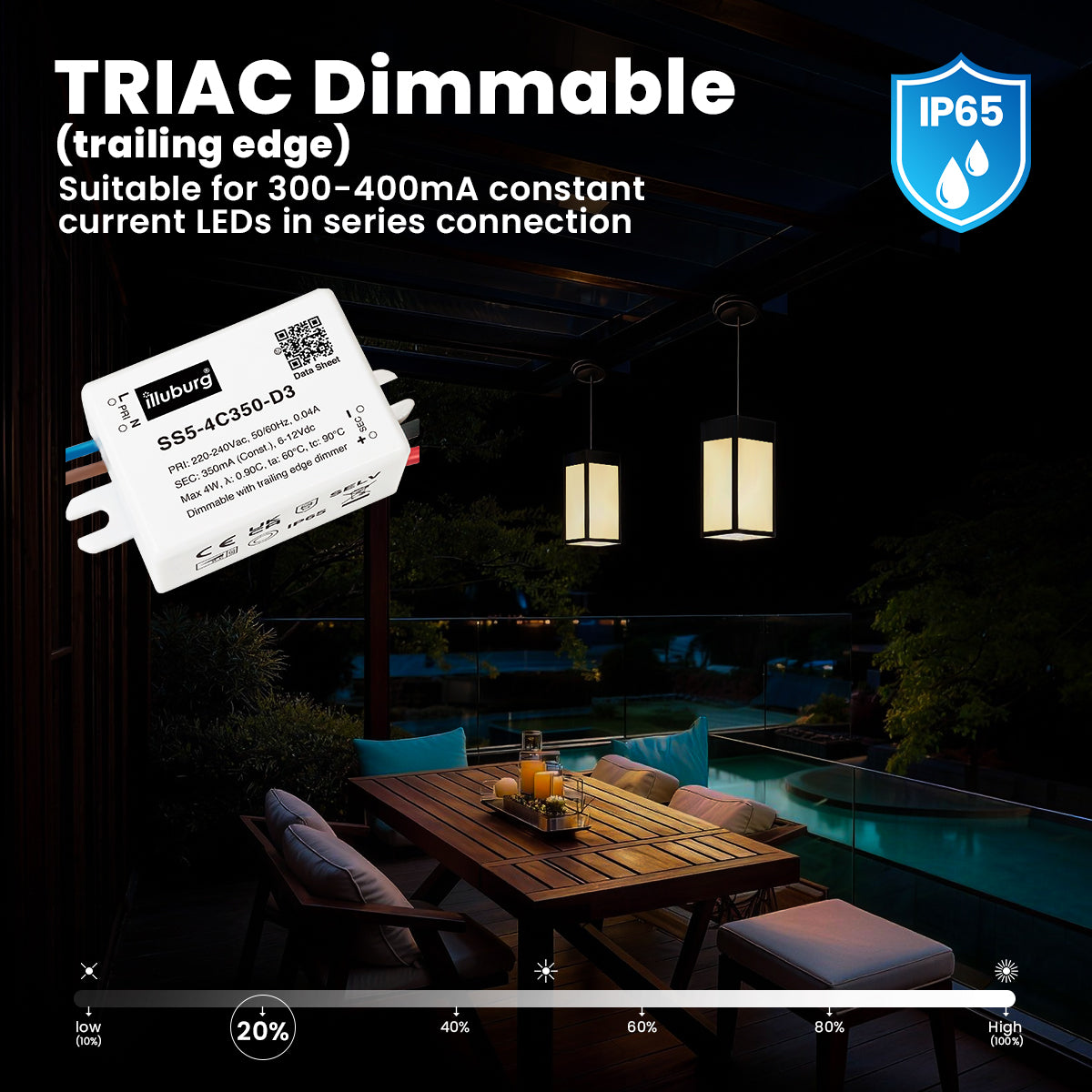LED Driver TRIAC Dimmable Compact 350mA 4W 6-12V, IP65